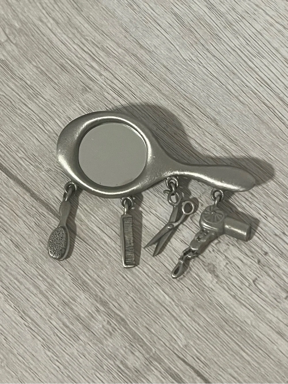 Silver Salon Tools Mirror Brooch with Haircare Charms
